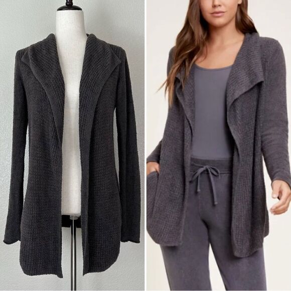 Barefoot Dreams Sweaters - Barefoot Dreams Cozychic Lite Charcoal Gray Open Front Cardigan, Sz Medium